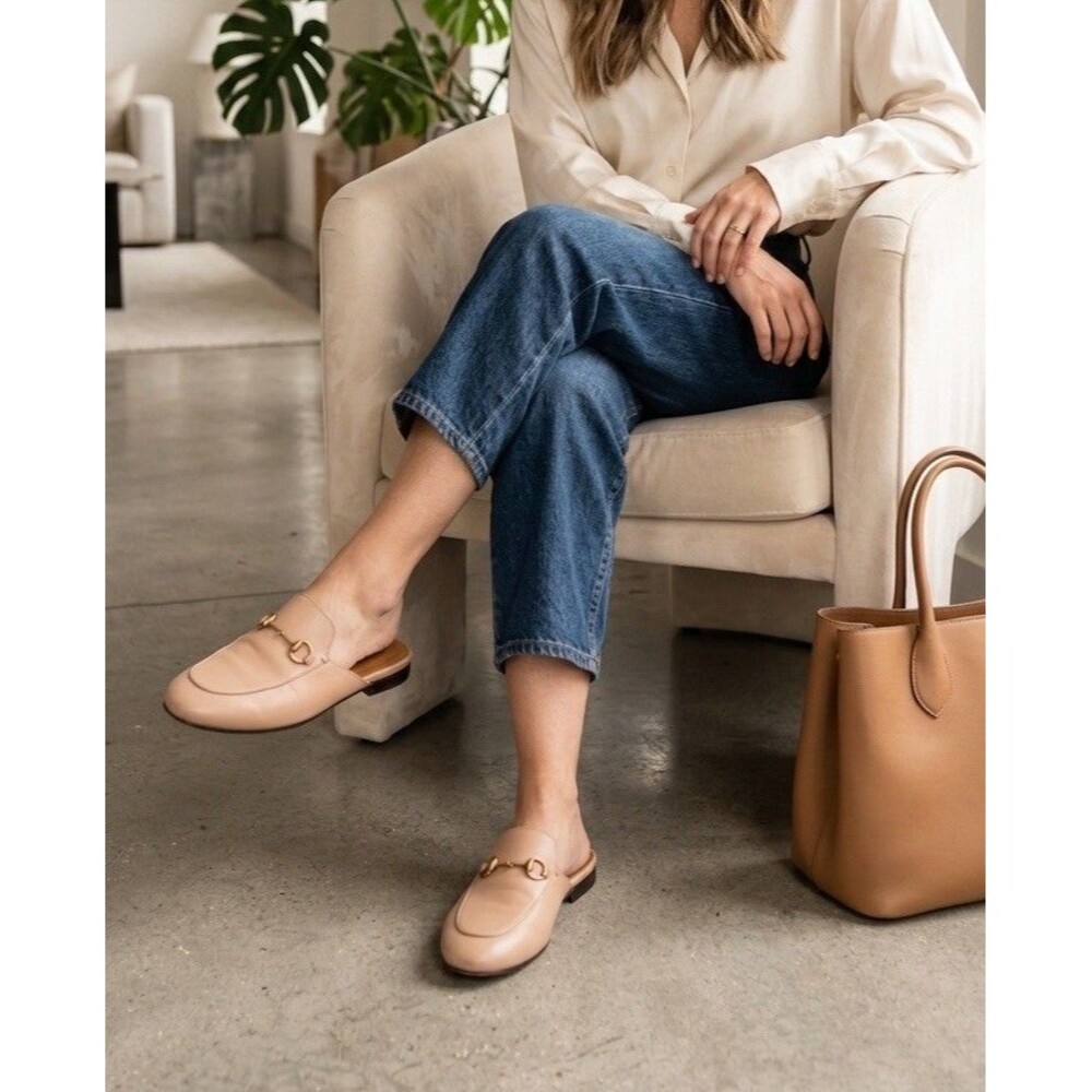 GUCCI Princetown Loafers Mules Size 35/12  ( US 5.5)  Blush Pink